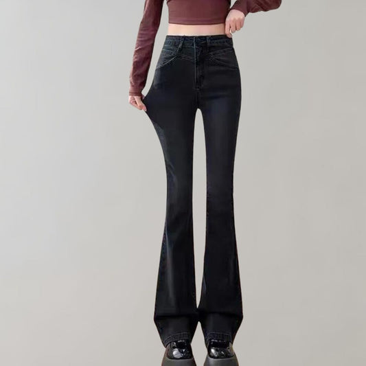 Black flared trousers for women