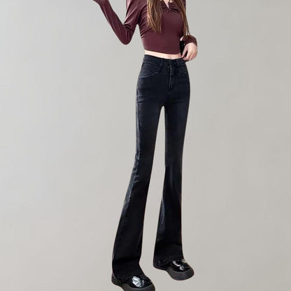 Black flared trousers for women