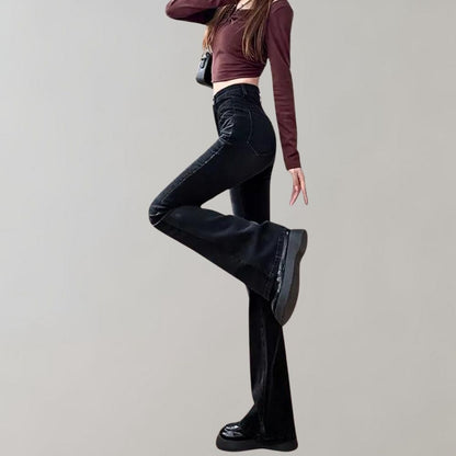 Black flared trousers for women