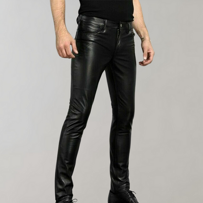 Black imitation leather pants for men