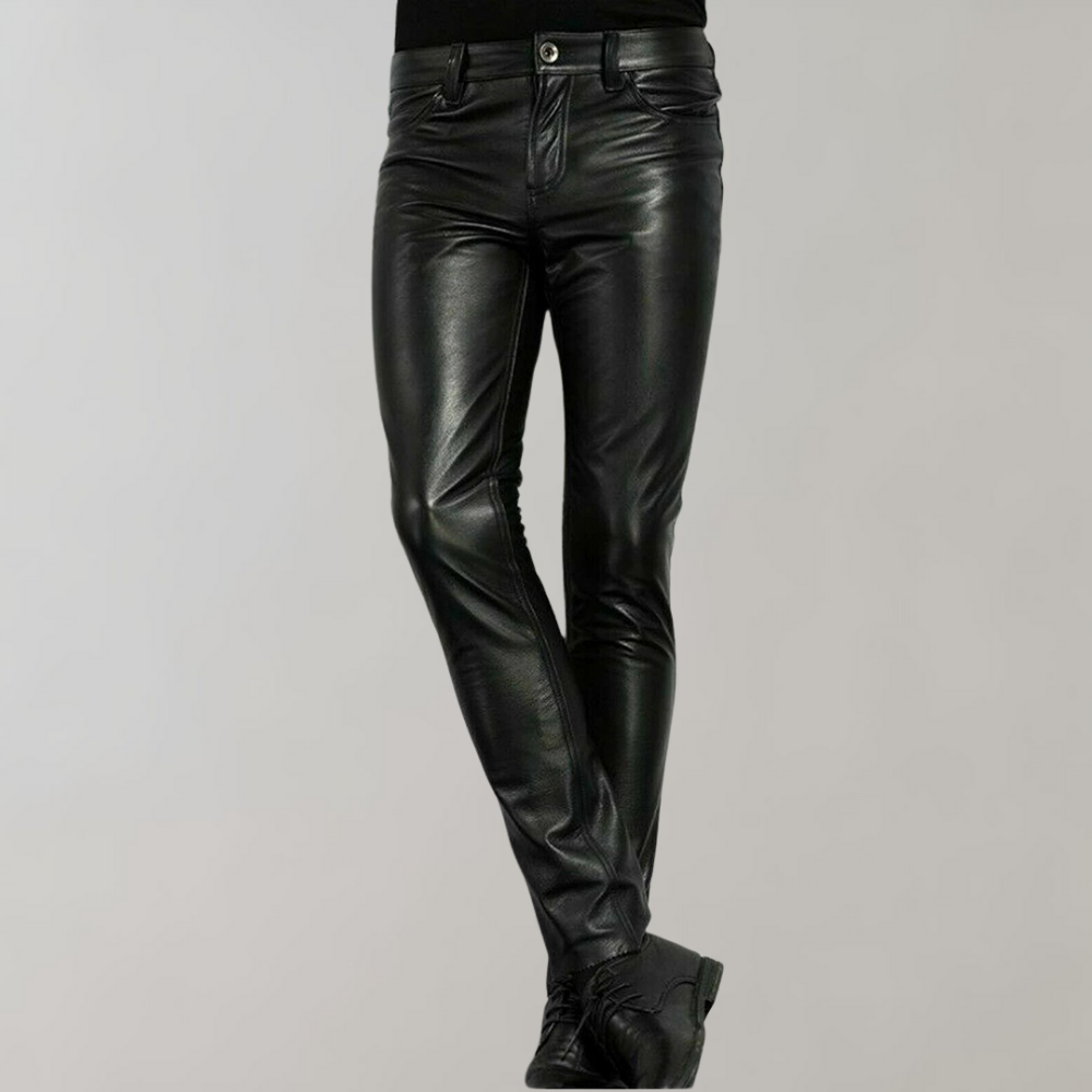 Black imitation leather pants for men