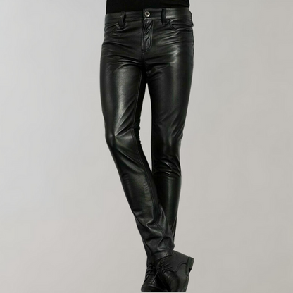 Black imitation leather pants for men