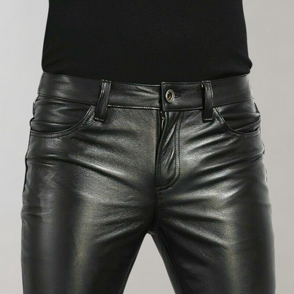 Black imitation leather pants for men