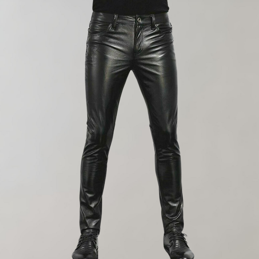 Black imitation leather pants for men