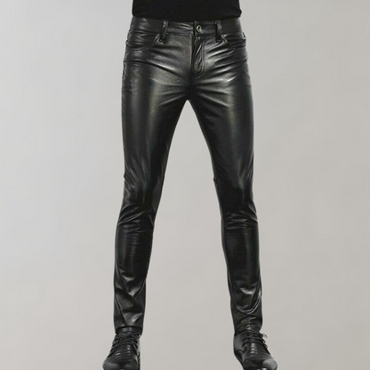 Black imitation leather pants for men