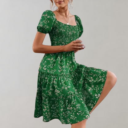 Floral summer dress with square neck 