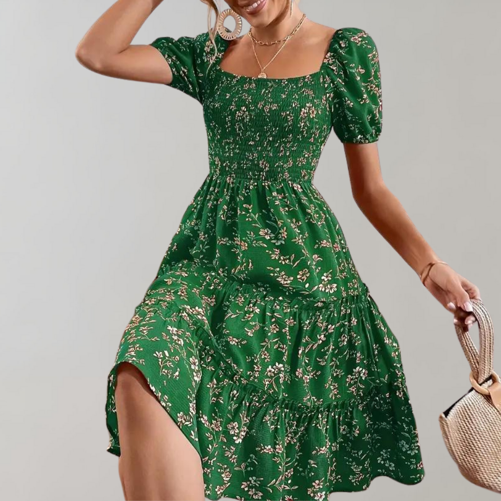 Floral summer dress with square neck 