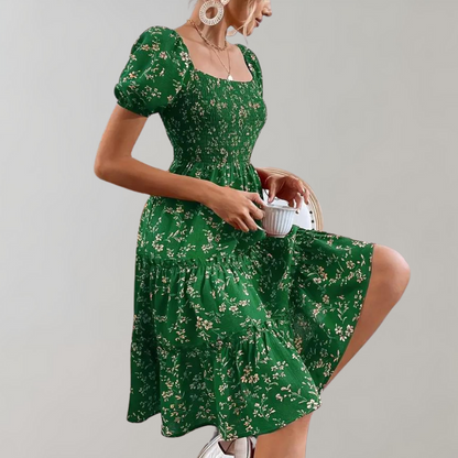 Floral summer dress with square neck 