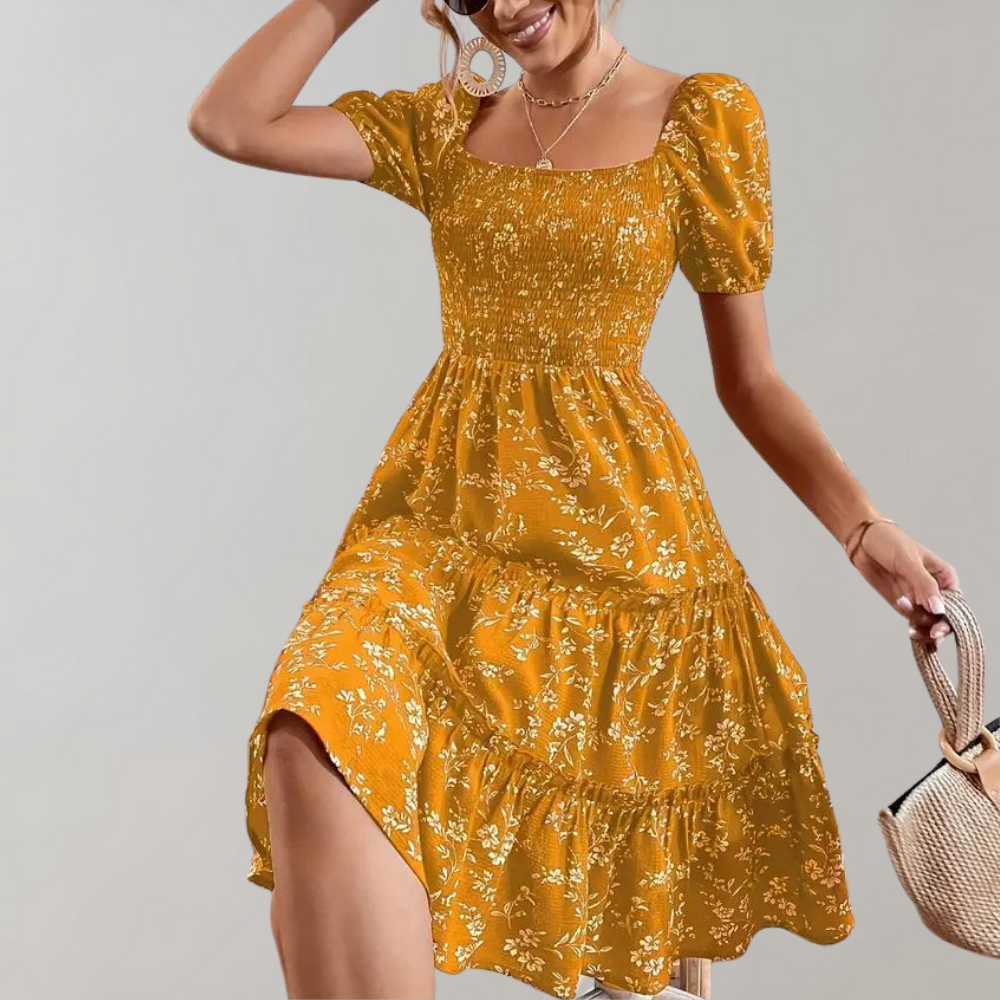 Floral summer dress with square neck 