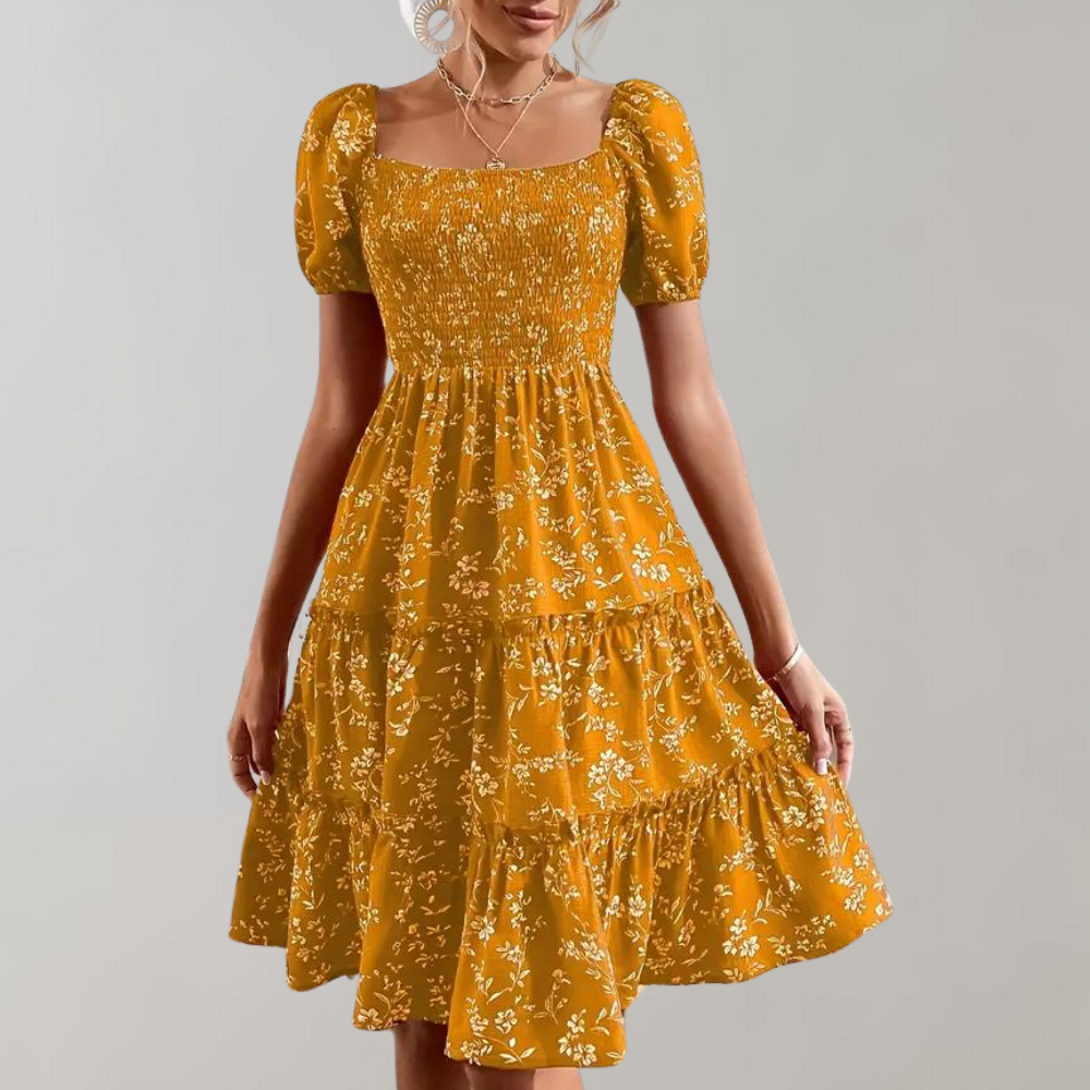 Floral summer dress with square neck 