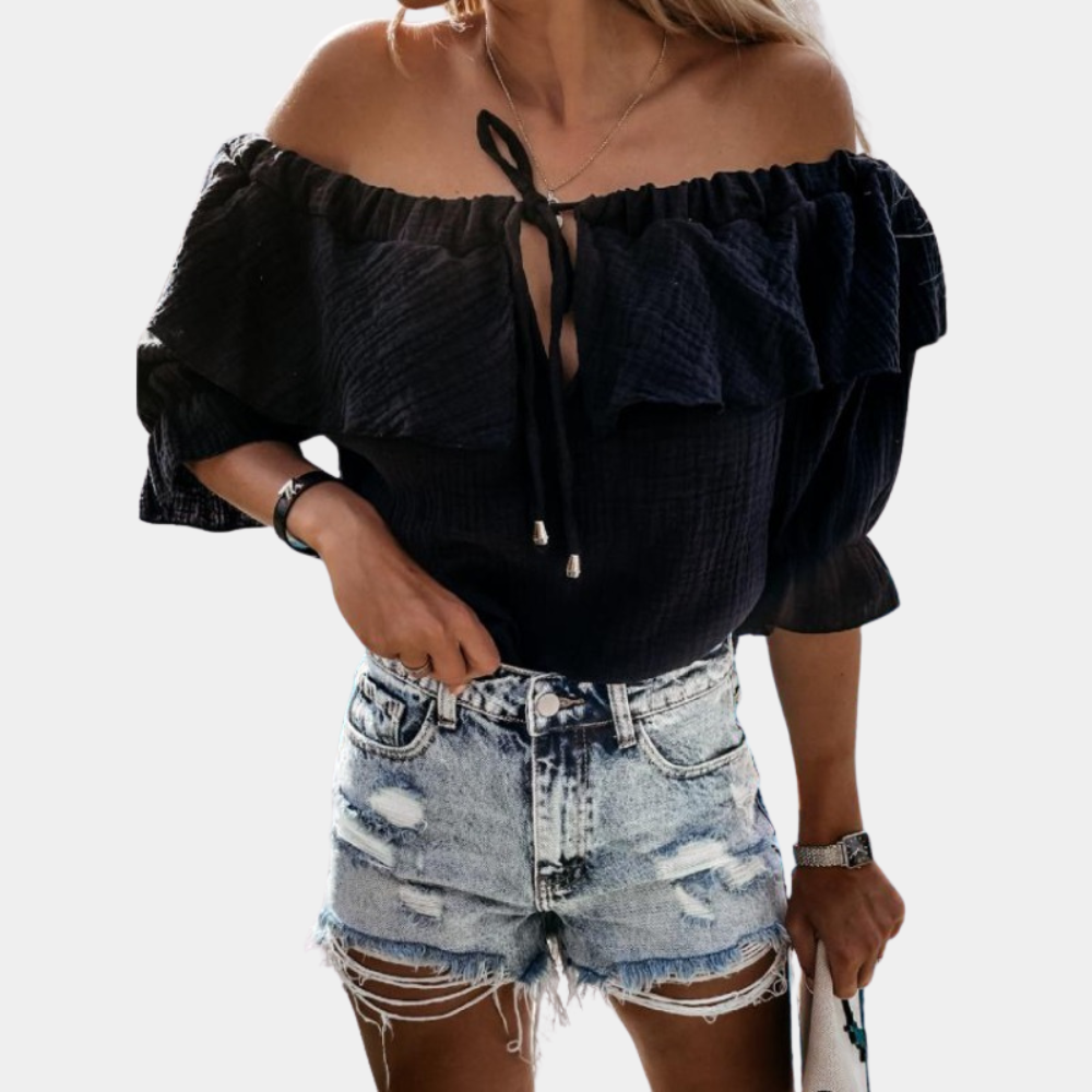 Casual off-shoulder blouse met ruches