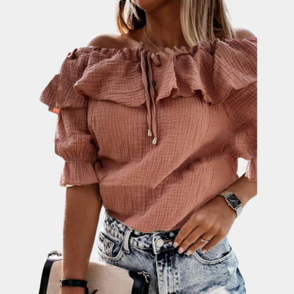 Casual off-shoulder blouse met ruches