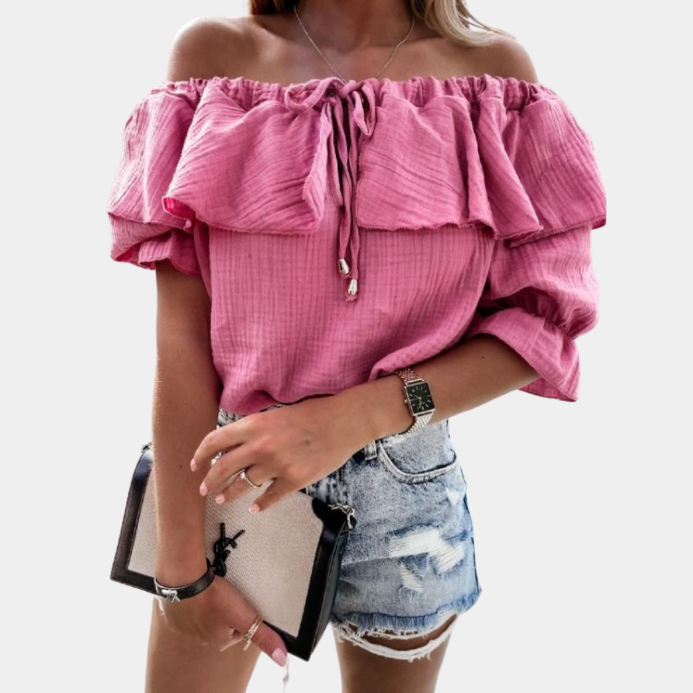 Casual off-shoulder blouse met ruches