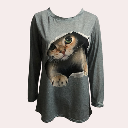 Damesblouse met kattenprint