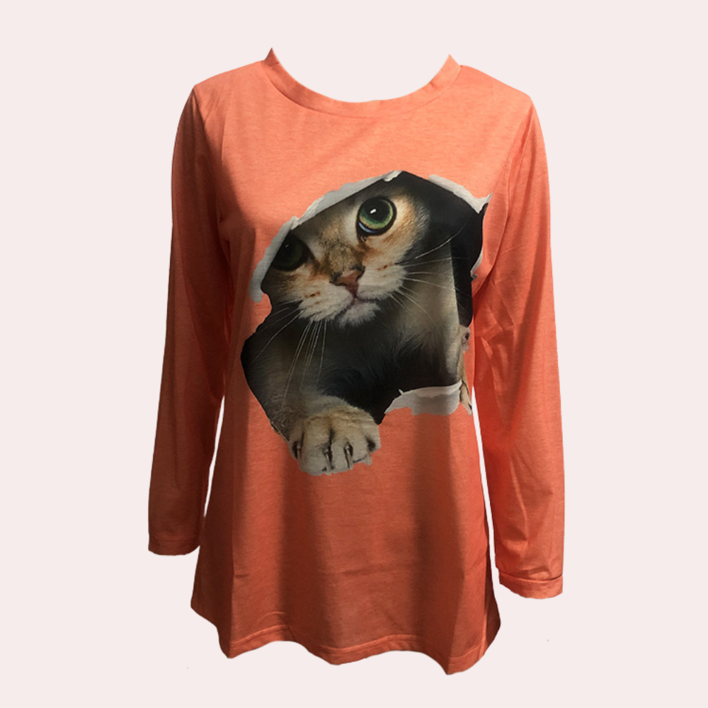 Damesblouse met kattenprint