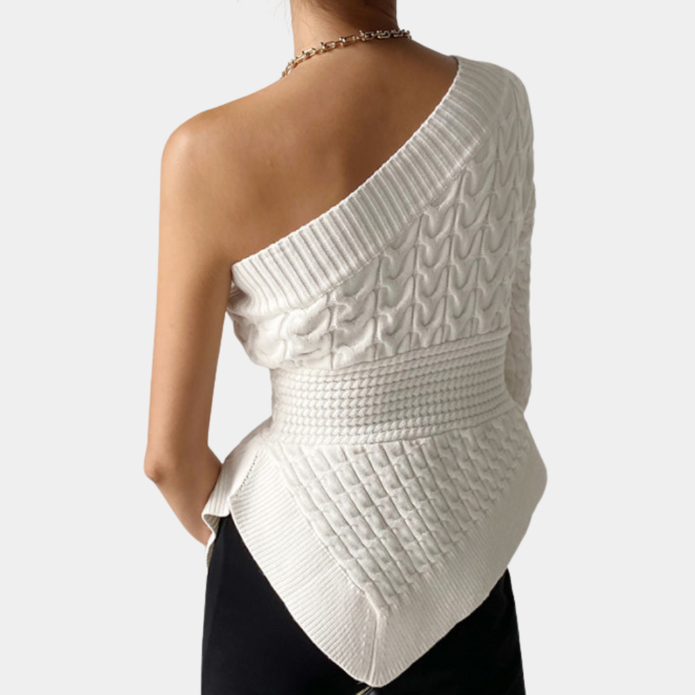 Knitted women's sweater with one shoulder