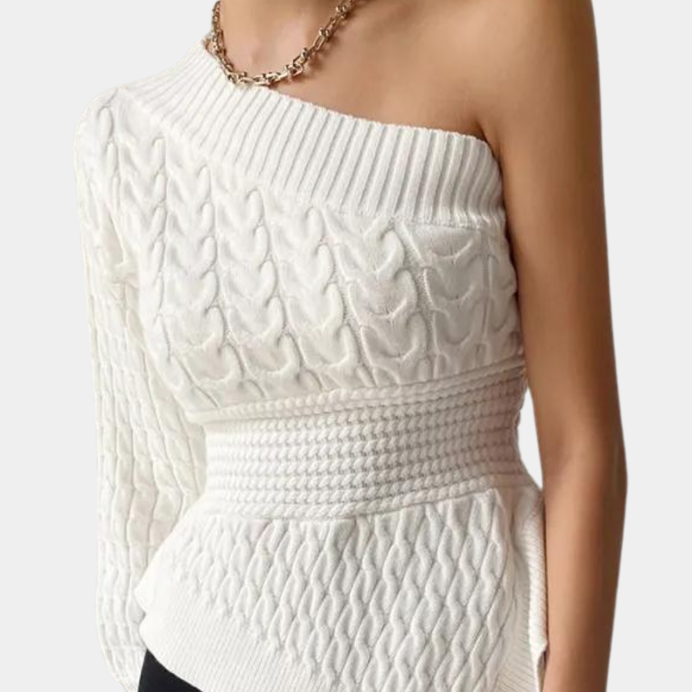 Knitted women's sweater with one shoulder